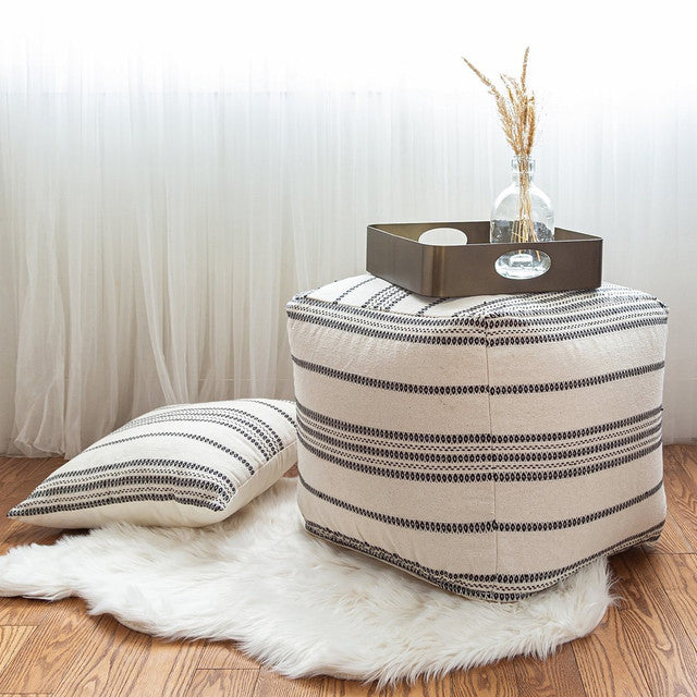 Spanish Banks Pouf - White Stripe