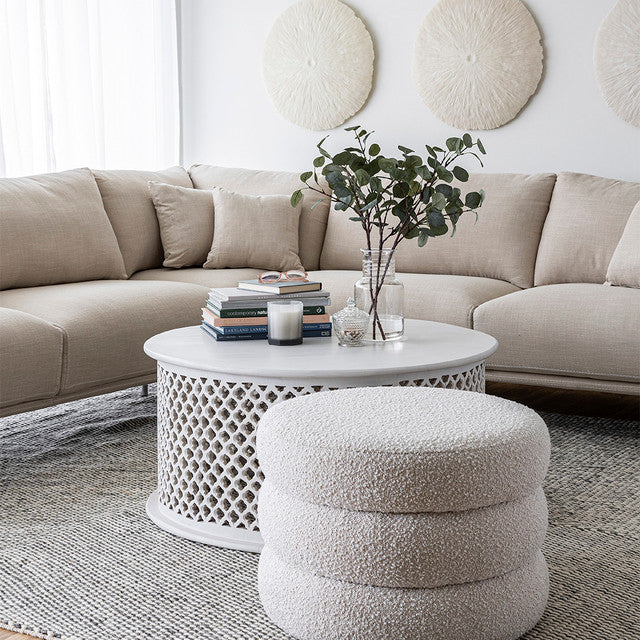 Lions Ottoman - Off White Boucle - S
