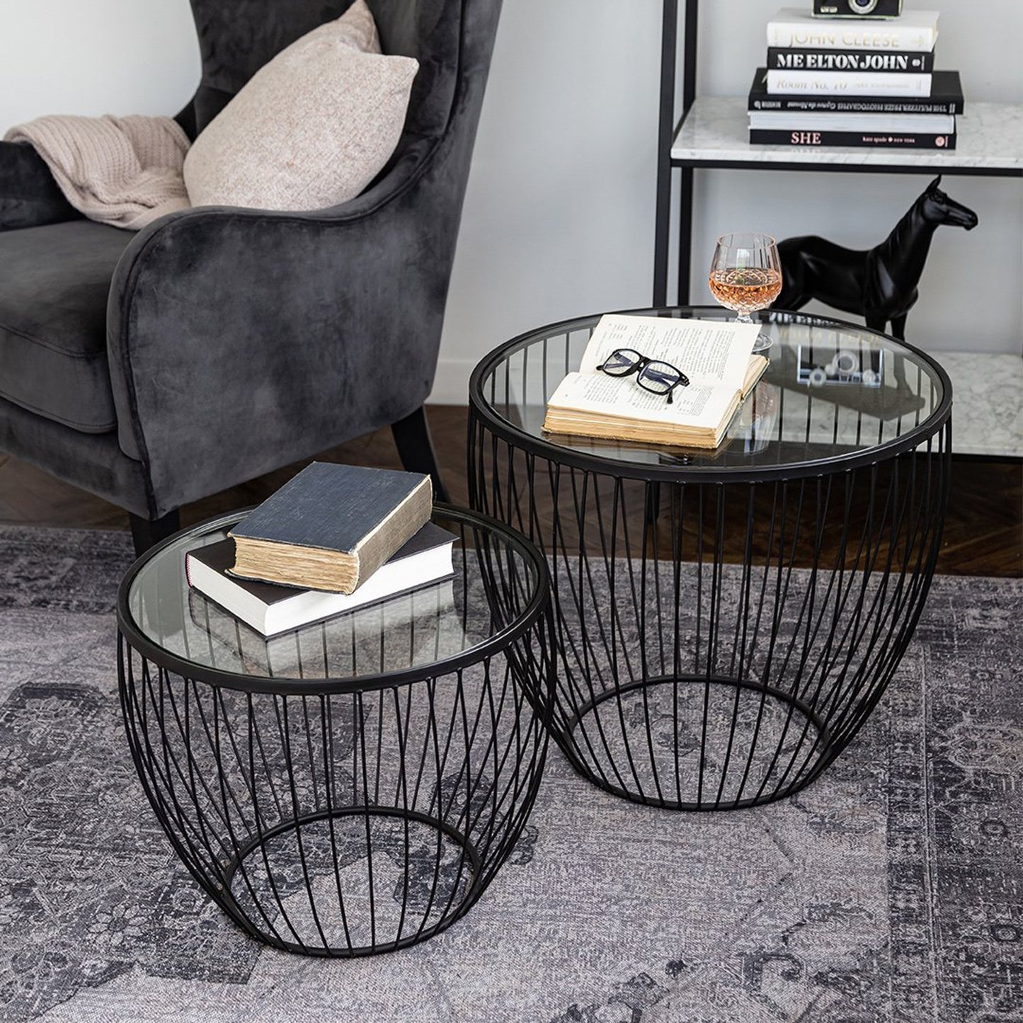 Capilano Glass Tables - Matte Black (Set of 2)