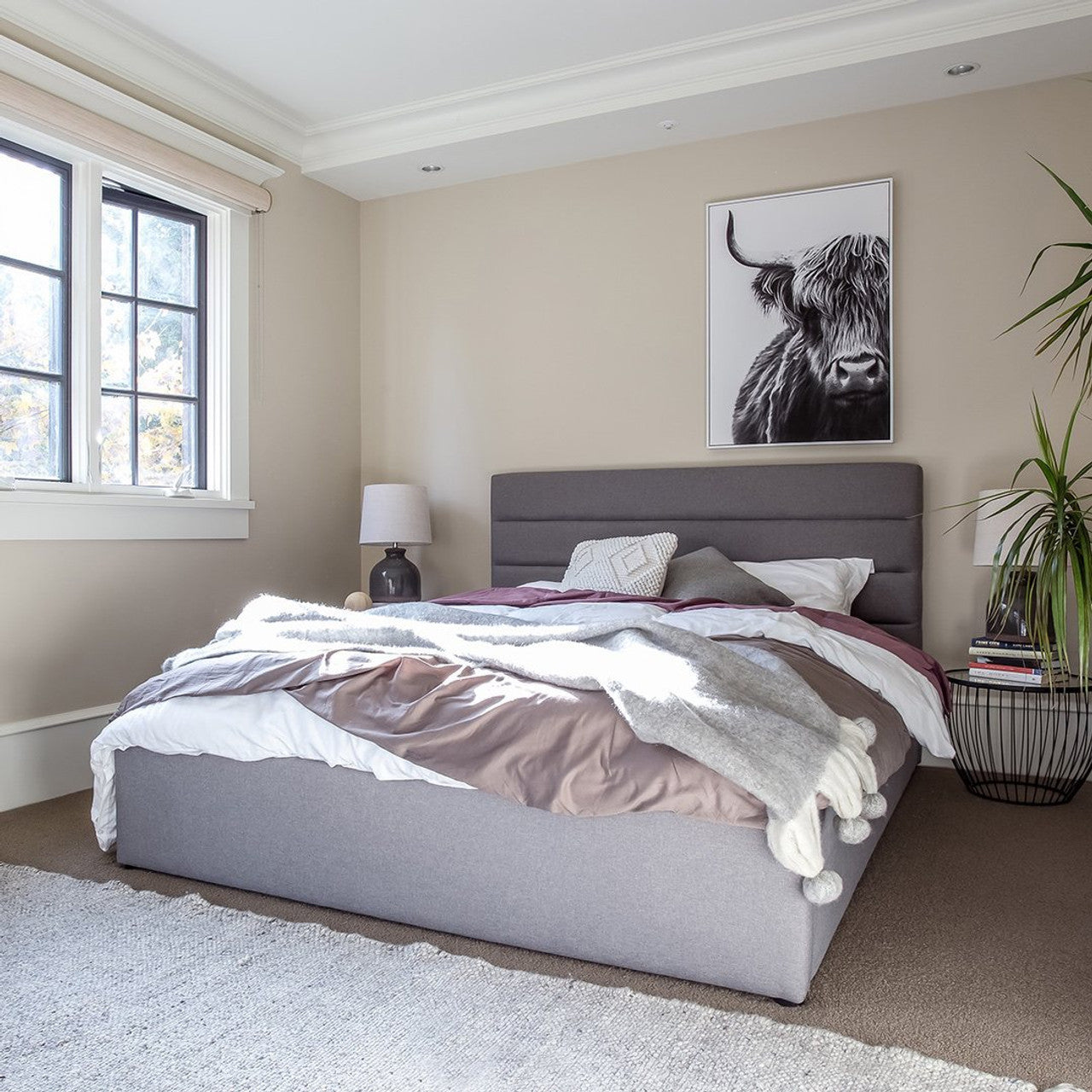 Seymour Double Bed - Stone